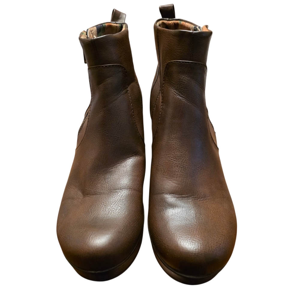 Brown Faux Leather Platform Ankle Boots Size 8.5 - Picture 2 of 12